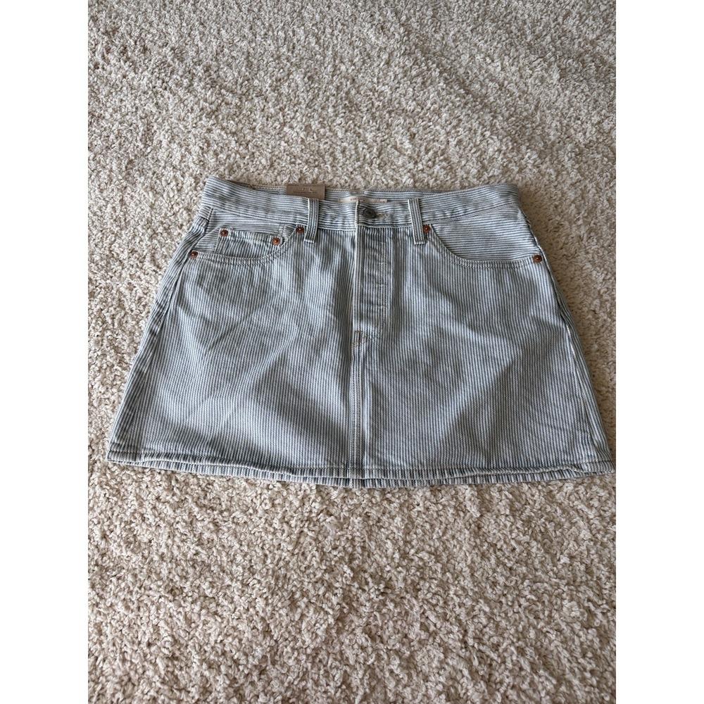 Levi's Icon Skirt Women 28 Blue White New Hickory Stripe Denim Mini Skirt